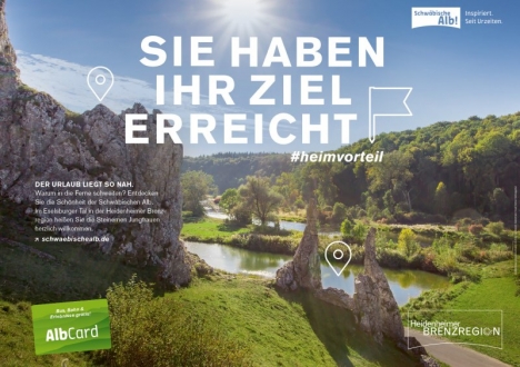 Schwäbische Alb wirbt für Heimaturlaub - Eines der 20 Motive der Schwäbische-Alb-Kampagne "Sie haben Ihr Ziel erreicht": Die Heidenheimer Brenzregion, Foto: Landratsamt Heidenheim
